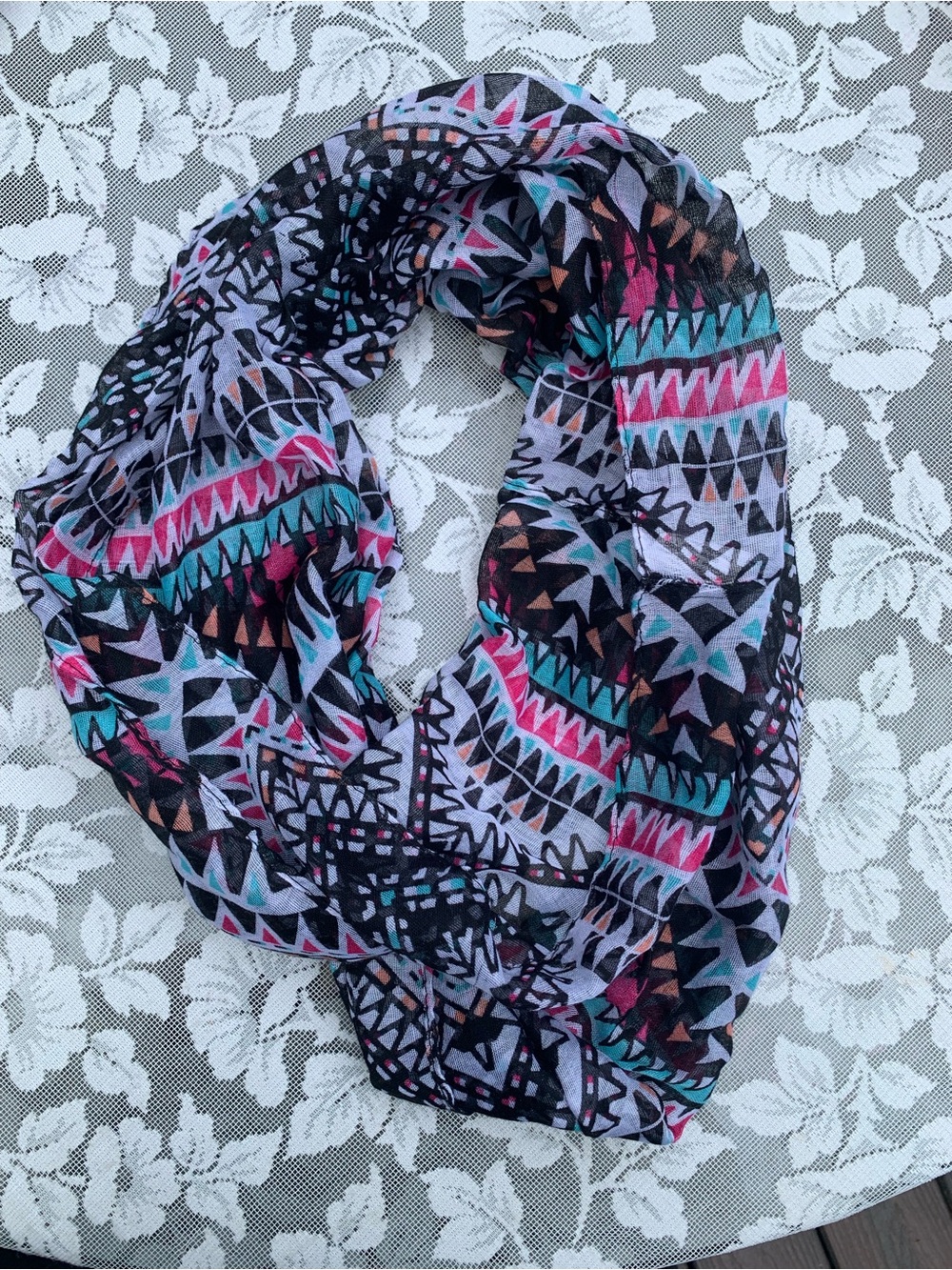 Multi-Color Geometric Infinity Scarf - Women's Accessory